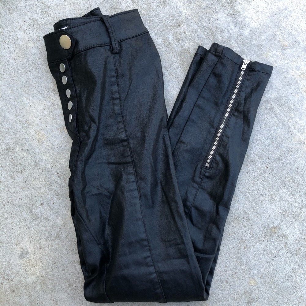H&M Faux Leather Button Up High Rise Skinny Jeans